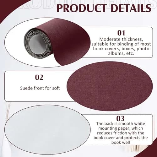 PerKoop Book Cloth Fabric Surface 40x16 Inch Dark Red | Classic Bookbinding Material thumbnail 3