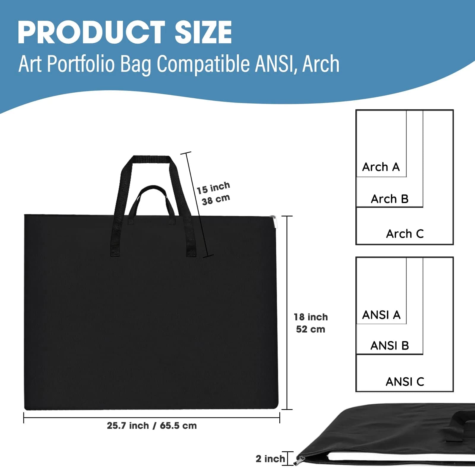 ZKOO 18x24 Inch Black Art Portfolio Bag - Waterproof Canvas Carrier Case - view 2