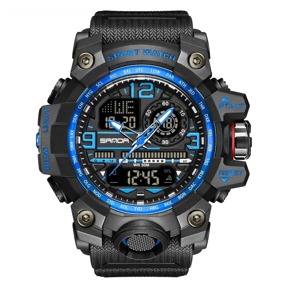 AIMES Men's 3133-Blue Sport Watch - Dual Time Zone Military Watch with LED Alarm & Stopwatch - main product image