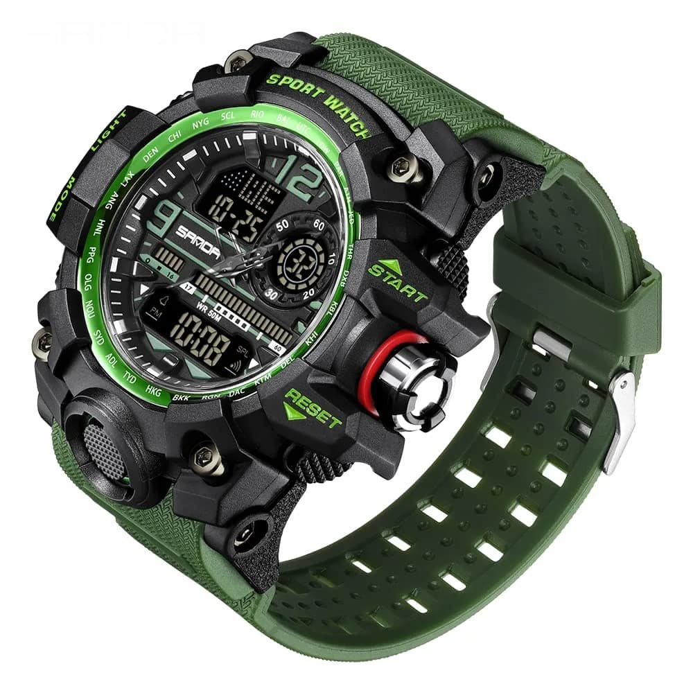 AIMES Men's 3133-Green Sport Watch 53mm | Dual Time Zone Military Watch with LED Alarm & Stopwatch - view 2