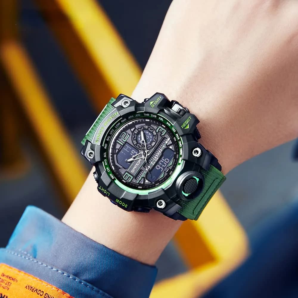 AIMES Men's 3133-Green Sport Watch 53mm | Dual Time Zone Military Watch with LED Alarm & Stopwatch - view 3