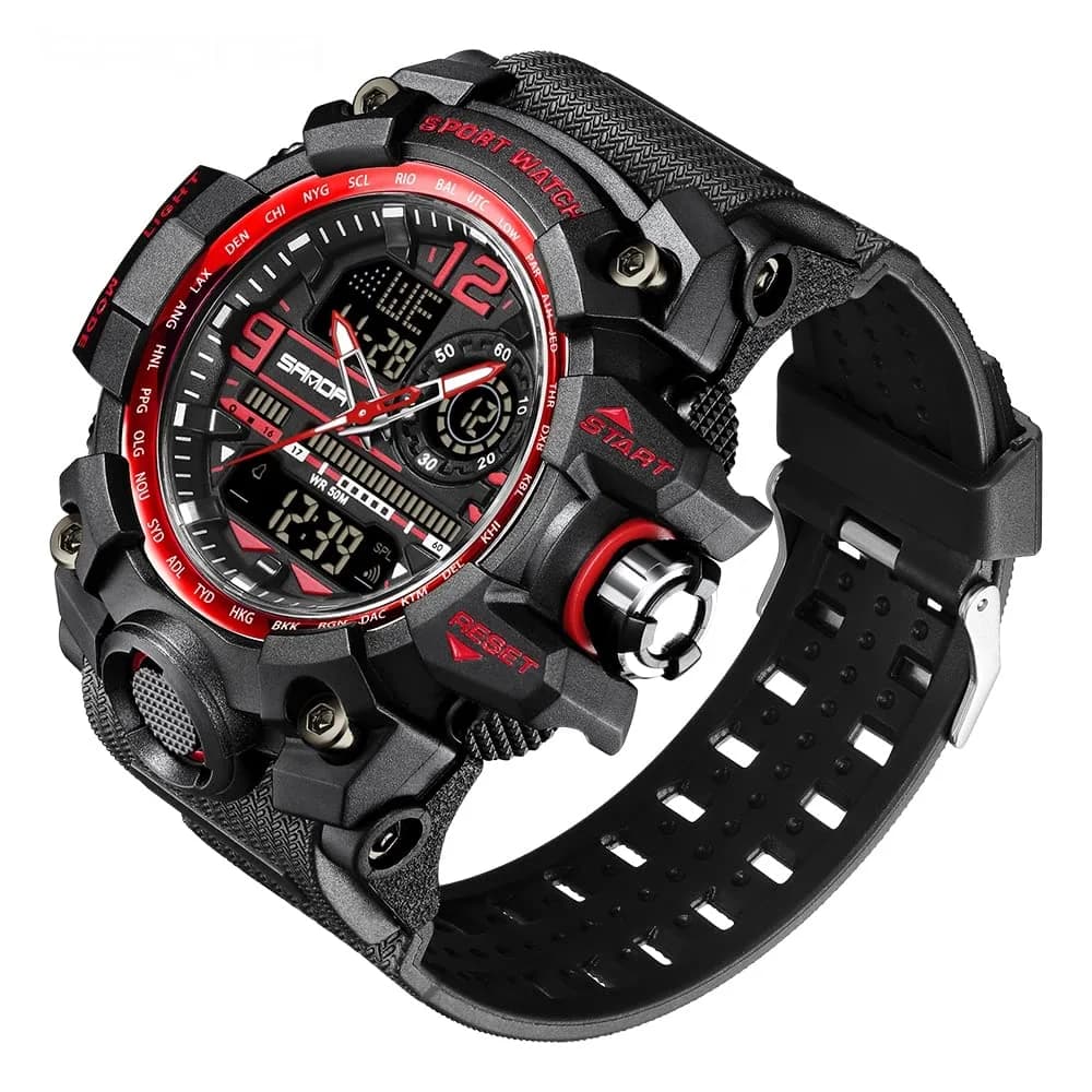AIMES Men's 3133-Red Sport Watch 53mm Dual Time Zone Military Watch with LED Alarm & Stopwatch - view 2