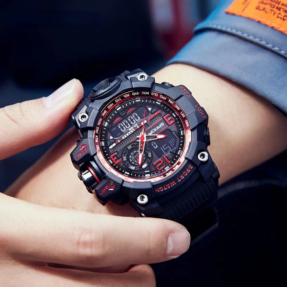 AIMES Men's 3133-Red Sport Watch 53mm Dual Time Zone Military Watch with LED Alarm & Stopwatch - view 3