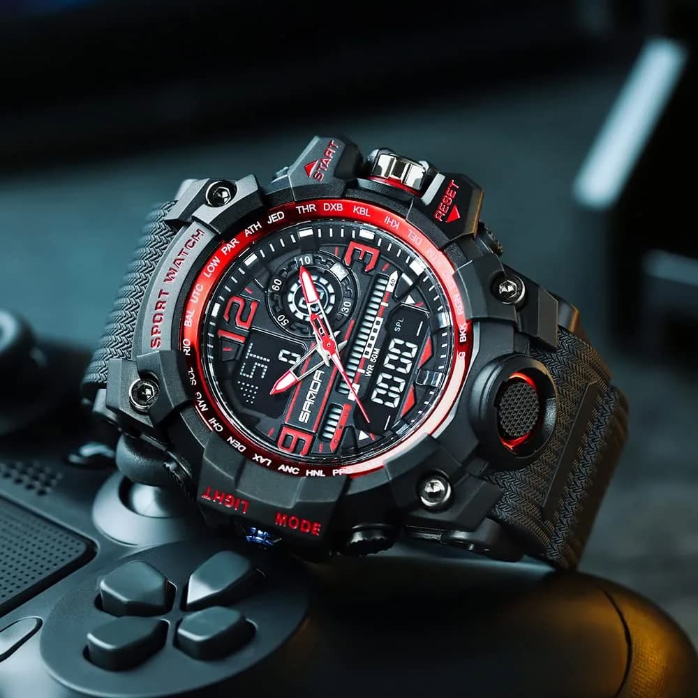 AIMES Men's 3133-Red Sport Watch 53mm Dual Time Zone Military Watch with LED Alarm & Stopwatch - view 4