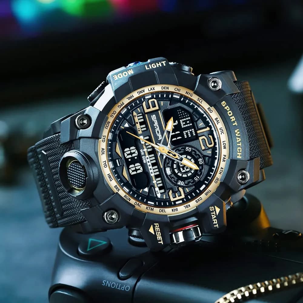 AIMES Men's Military Watch 54mm (2.12 inch) | Dual Time Analog-Digital Sports Watch with Alarm & Stopwatch - view 5