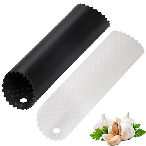 Sinnsally Silicone Garlic Peeler Roller Keeper 5.5 inches (1.4 inches Width) | Easy Quick Garlic Skin Remover — Black,Clear