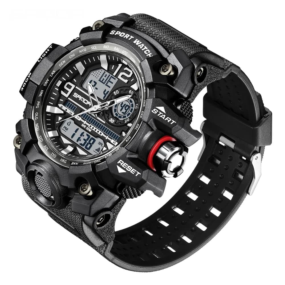 AIMES Men's 3133-Black White Sport Watch 53mm Dual Time Zone Military Watch with LED Alarm & Stopwatch - view 2