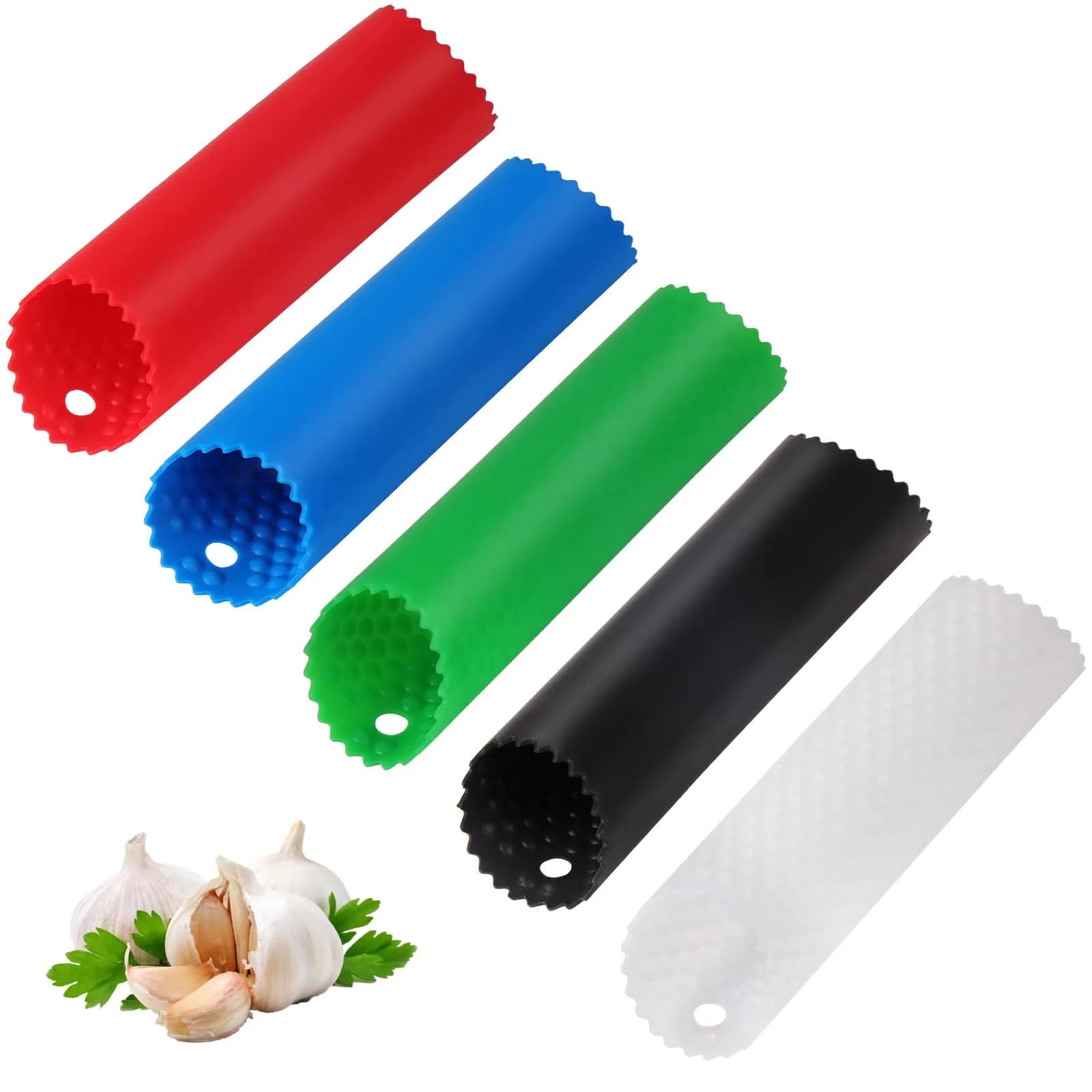 Sinnsally Silicone Garlic Peeler Roller Keeper - 5 Assorted Colors | Easy Quick Garlic Skin Remover Tool - main product image