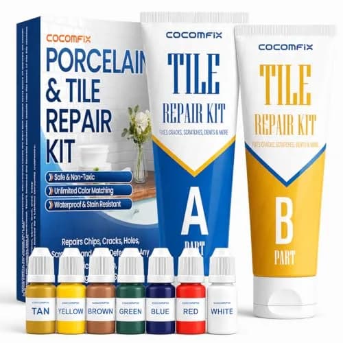 cocomfix Tile Repair Kit, Porcelain & Ceramic Chip, Crack & Hole Filler (231g / 8.15 oz) | USA-Sourced for Seamless DIY Restoration — NO. 17 Light Gray / White Kit