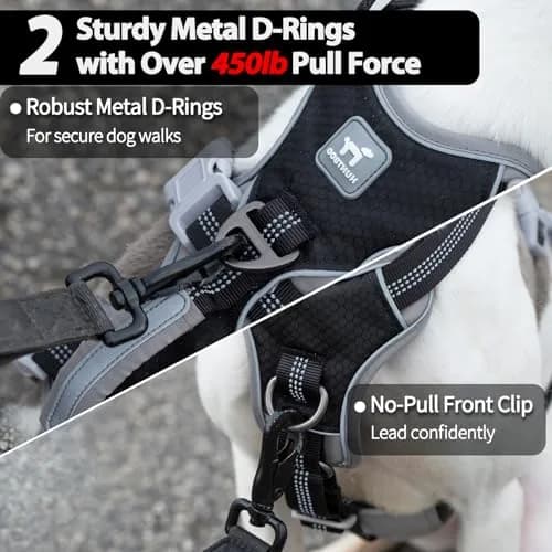 Huntboo Escape Proof Dog Harness, Reflective, Adjustable, Breathable, Padded Handle (Black, M) thumbnail 4