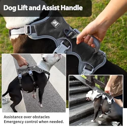 Huntboo Escape Proof Dog Harness, Reflective, Adjustable, Breathable, Padded Handle (Black, M) thumbnail 3