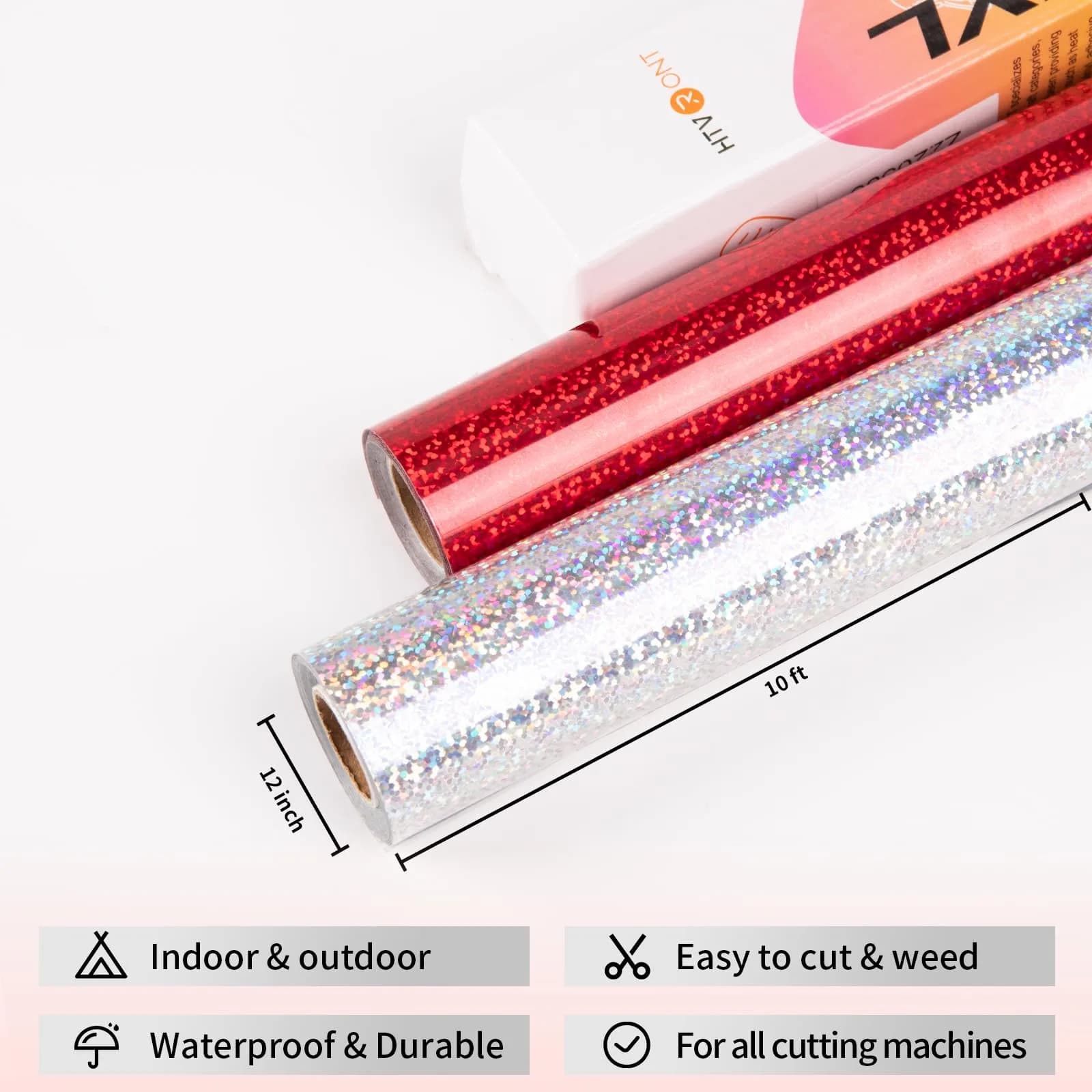HTVRONT Holographic Glitter Red Permanent Vinyl Roll 30cm x 3m (12" x 10FT) | Easy Cut & Weed - view 5