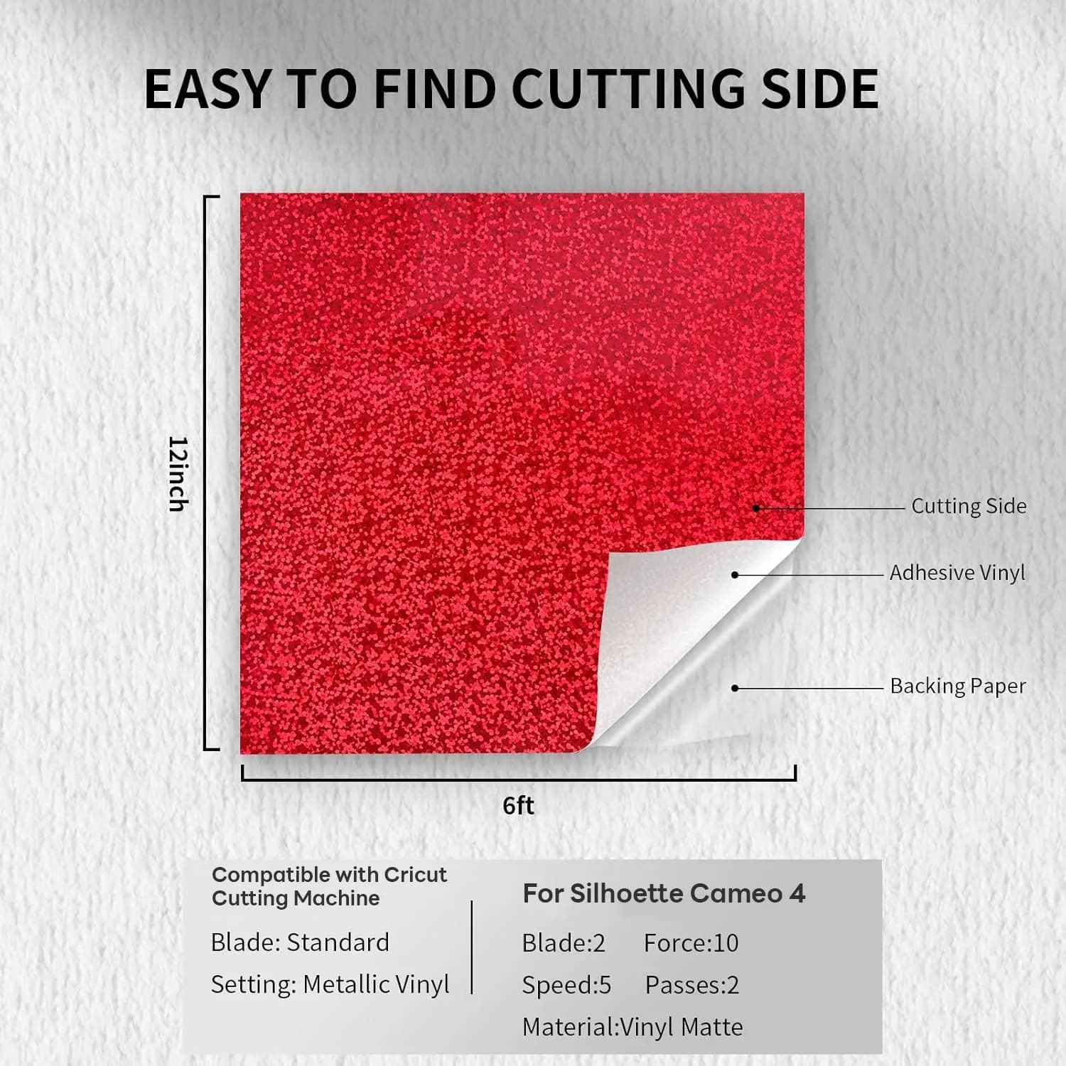 HTVRONT Holographic Glitter Red Permanent Vinyl Roll 30cm x 3m (12" x 10FT) | Easy Cut & Weed - view 2