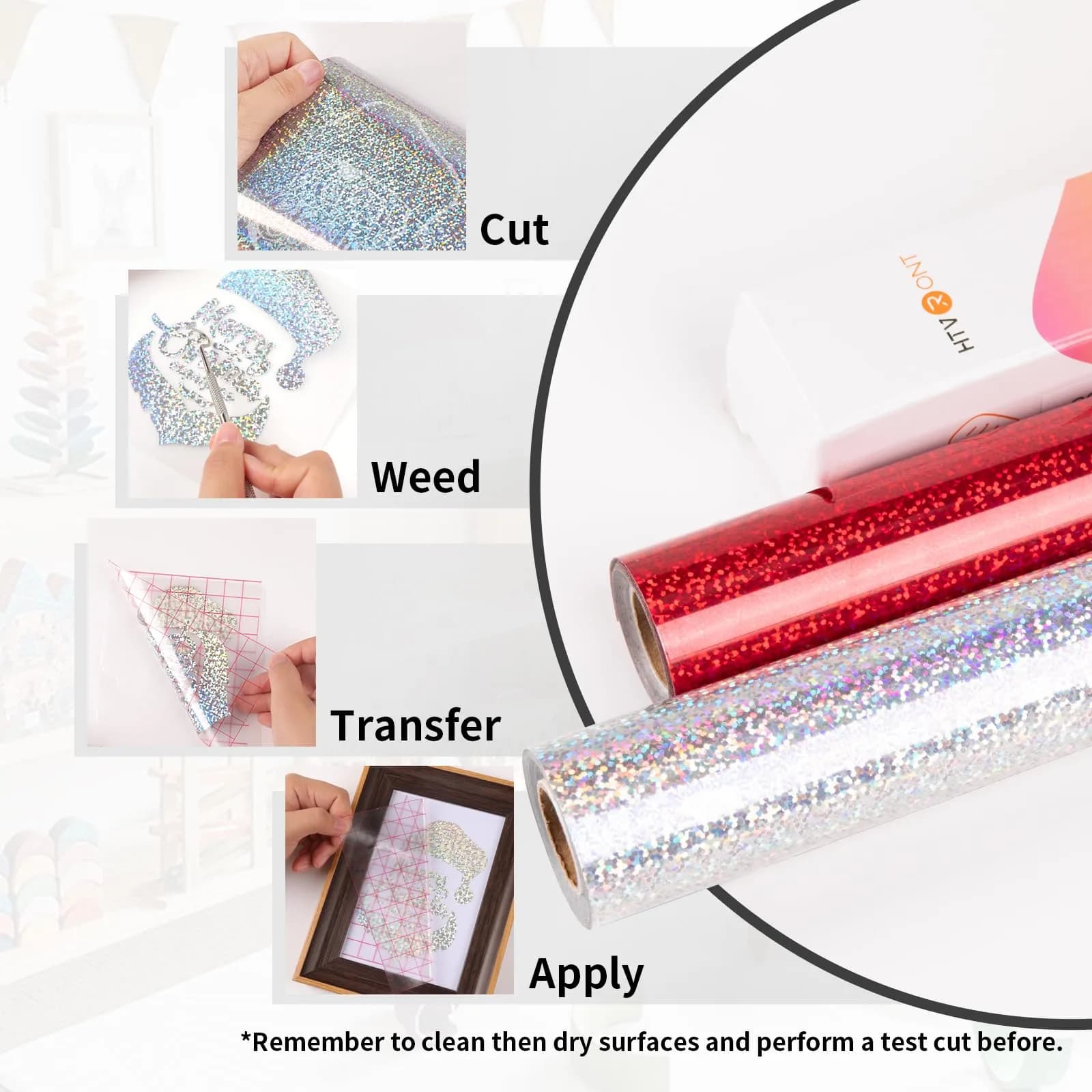 HTVRONT Holographic Glitter Red Permanent Vinyl Roll 30cm x 3m (12" x 10FT) | Easy Cut & Weed - view 4