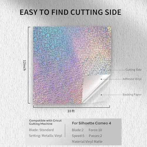 HTVRONT Holographic Glitter Permanent Vinyl Roll 12" x 10FT (30cm x 3m) | Easy Cut & Weed for Crafts thumbnail 2