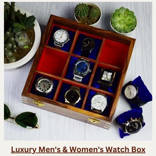 Royal Craft Expertise 9 Slot Handmade Wooden Watch Case | Indian Rosewood Timepiece Organizer with Glass Lid thumbnail 8
