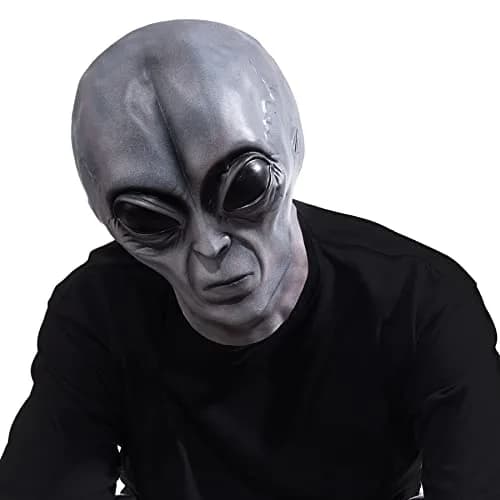 Vmonke Alien Face Mask | Realistic Extraterrestrial Prank Halloween Costume (12x2 inch) thumbnail 3