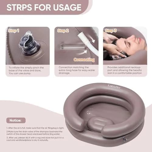 LOKFEHRE Inflatable Shampoo Basin with Pillow for Bedridden 26-inch Outer | 18-inch Inner Basin, Brown thumbnail 4
