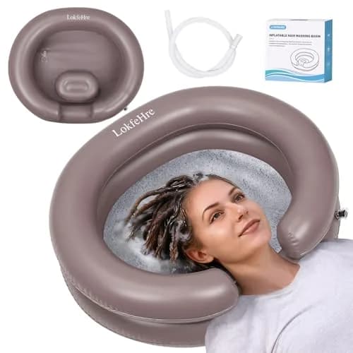LOKFEHRE Inflatable Shampoo Basin with Pillow for Bedridden 26-inch Outer | 18-inch Inner Basin, Brown thumbnail 1