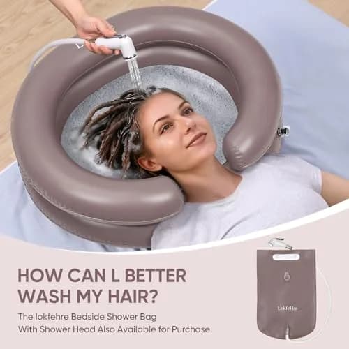 LOKFEHRE Inflatable Shampoo Basin with Pillow for Bedridden 26-inch Outer | 18-inch Inner Basin, Brown thumbnail 7