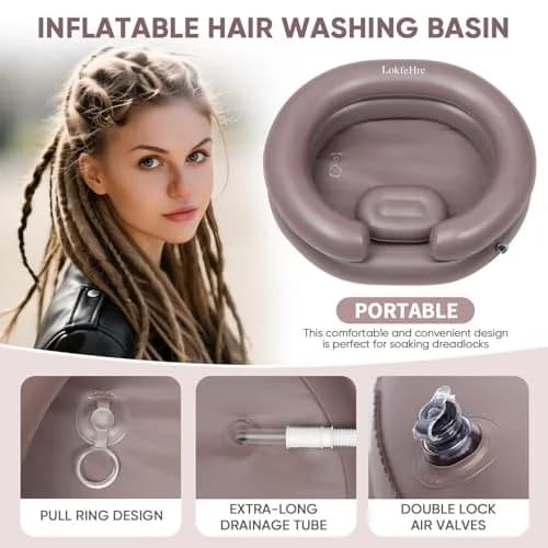 LOKFEHRE Inflatable Shampoo Basin with Pillow for Bedridden 26-inch Outer | 18-inch Inner Basin, Brown thumbnail 2