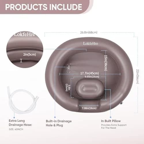 LOKFEHRE Inflatable Shampoo Basin with Pillow for Bedridden 26-inch Outer | 18-inch Inner Basin, Brown thumbnail 3