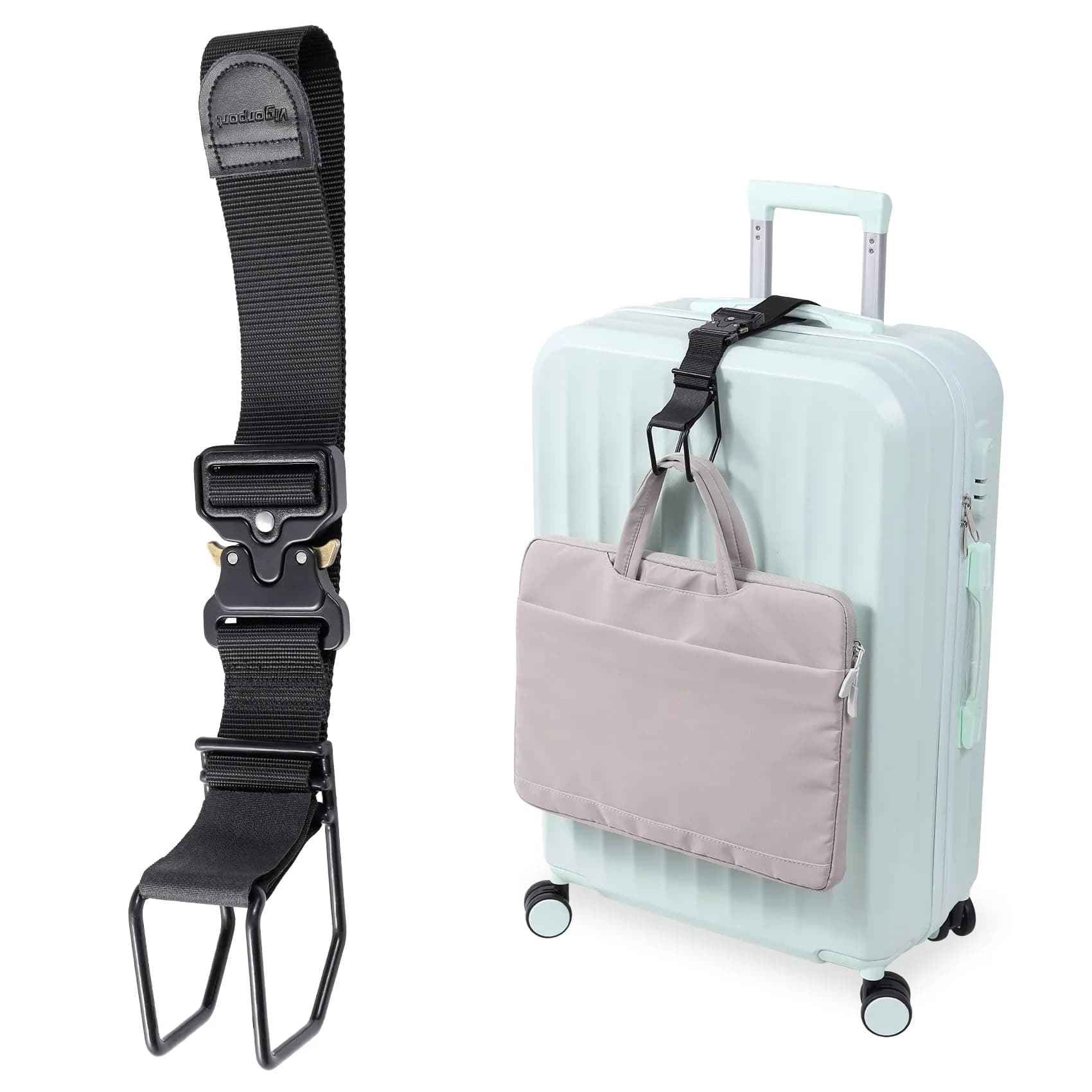 Vigorport Luggage Hook Strap, J Hook for Add A Bag Travel Essential | Heavy Duty Adjustable Nylon Webbing (70-120c)