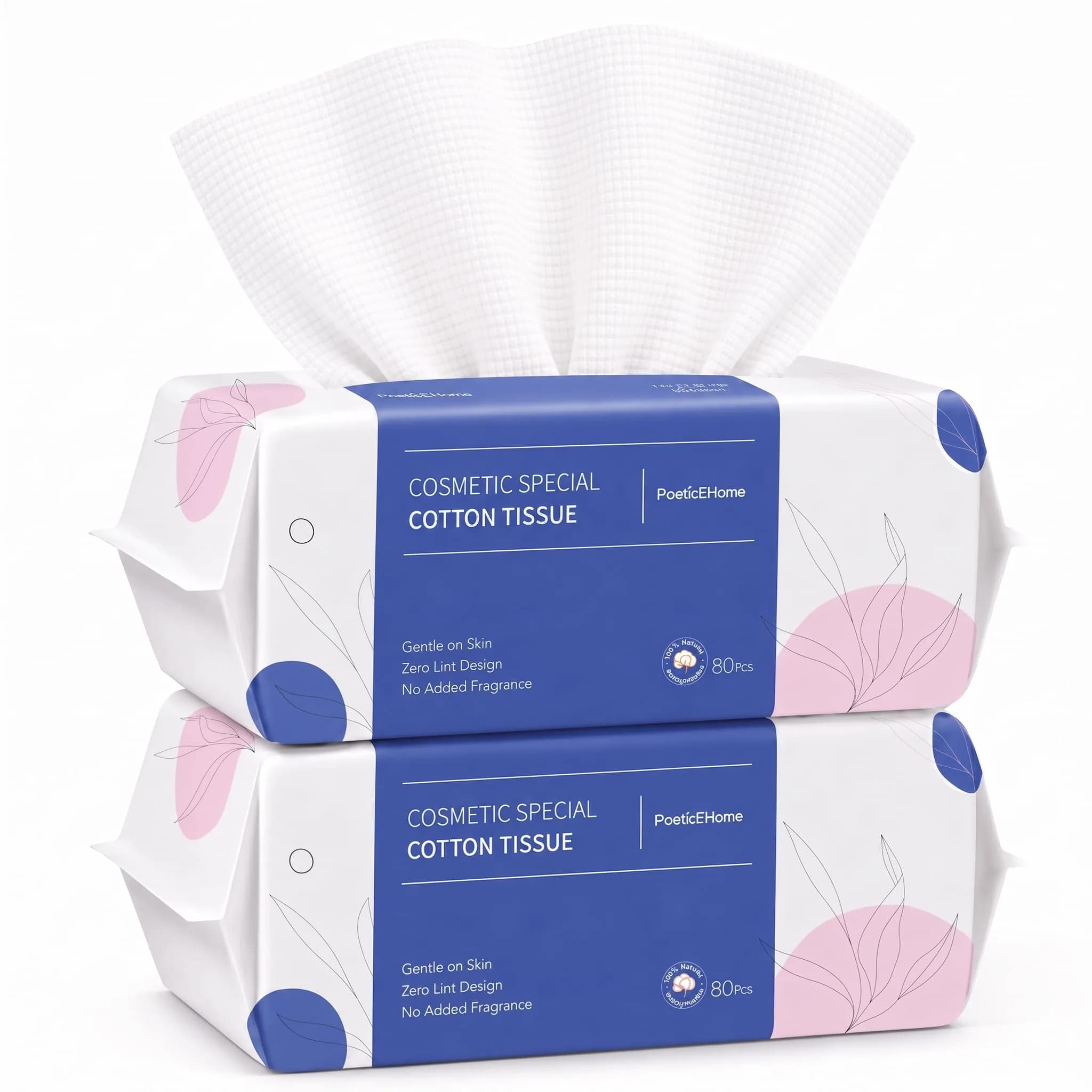 PoeticEHome Disposable Facial Towels 160 pcs | Thick Yet Soft Cotton Wipes for Daily Face Cleansing — White