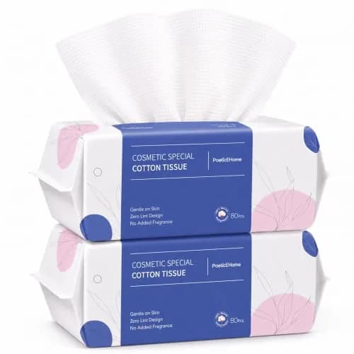 PoeticEHome Disposable Facial Towels 160 pcs | Thick Yet Soft Cotton Wipes for Daily Face Cleansing thumbnail 1