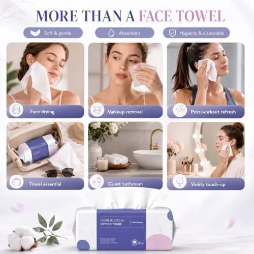 PoeticEHome Disposable Facial Towels 160 pcs | Thick Yet Soft Cotton Wipes for Daily Face Cleansing thumbnail 5