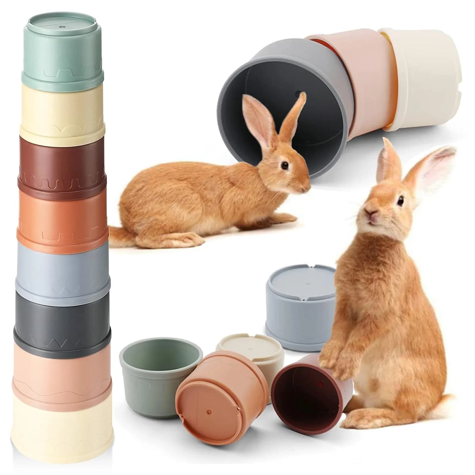 Iffitya 8 Pcs Stacking Cups for Rabbits | Colorful Bunny Toys for Small Animals, Nesting & Foraging - main product image