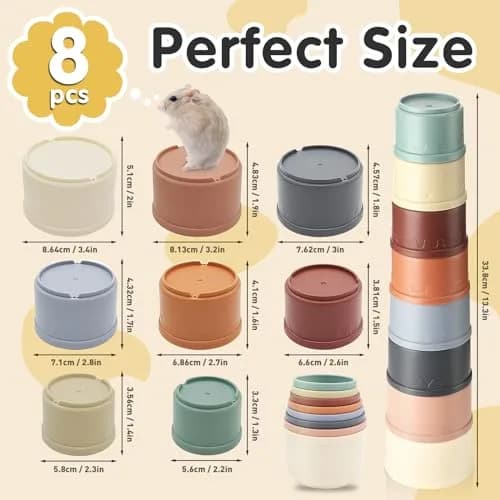 Iffitya 8 Pcs Stacking Cups for Rabbits | Colorful Bunny Toys for Small Animals, Nesting & Foraging thumbnail 7