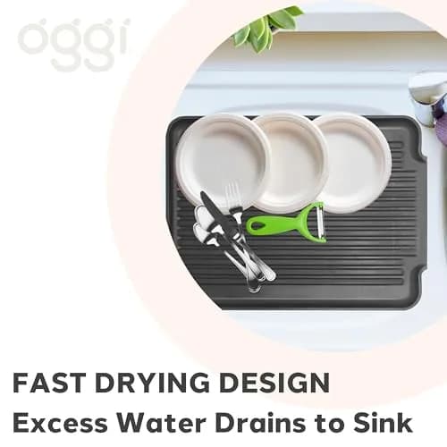 Oggi Black Dish Drain Board & Drying Rack Tray 43.8cm (17.25") | Ideal Rigid Drainboard for Kitchen Counters thumbnail 4