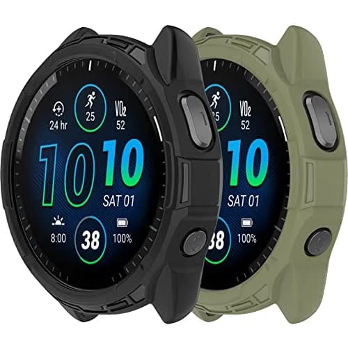 Chofit Soft TPU Case for Garmin Forerunner 965 | Black & Army Green thumbnail 1