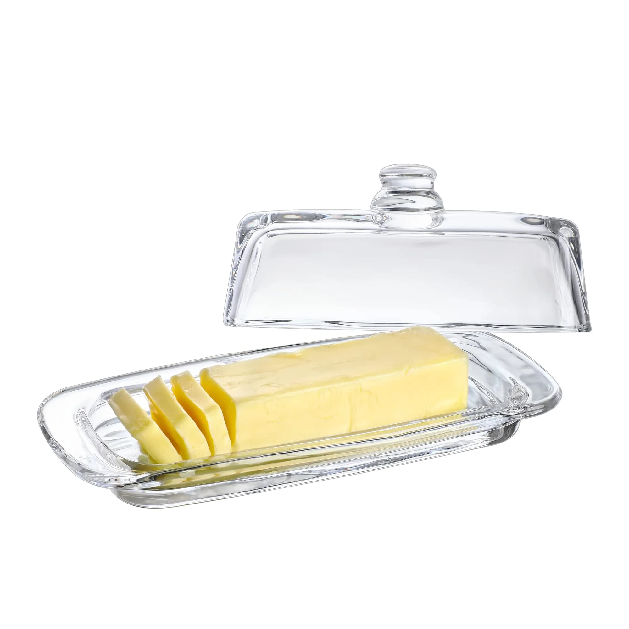 QFkris Clear Glass Butter Dish with Lid for Countertop | 18.5cm (7.3") Rectangular Crystal Butter Keeper — Clear