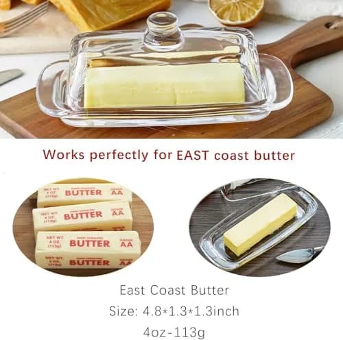 QFkris Art Glass Butter Dish with Lid, 20.32 cm (8 inches) Rectangular Clear | Keeps Butter Fresher for Longer thumbnail 3