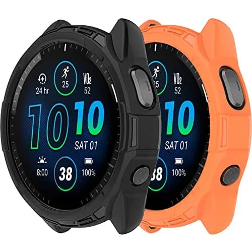 Chofit Soft TPU Case for Garmin Forerunner 965 | Black & Orange, Lightweight Protective Shell thumbnail 1