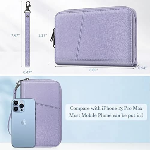FINTIE Family RFID Passport Holder Wallet for Travel | RFID Blocking, 16 Compartments, Lilac Purple thumbnail 4