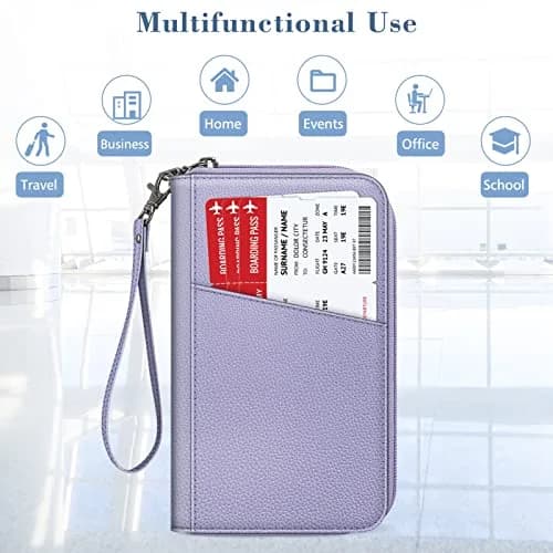 FINTIE Family RFID Passport Holder Wallet for Travel | RFID Blocking, 16 Compartments, Lilac Purple thumbnail 7