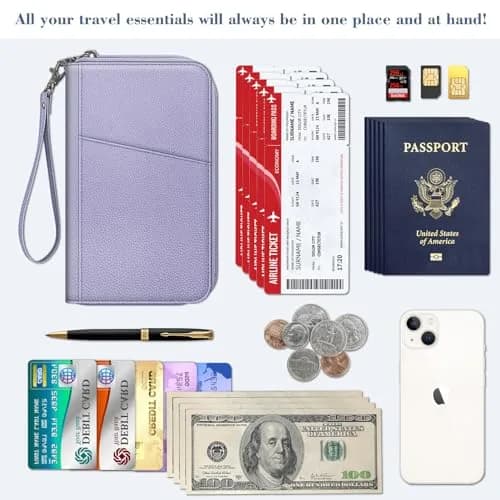 FINTIE Family RFID Passport Holder Wallet for Travel | RFID Blocking, 16 Compartments, Lilac Purple thumbnail 3
