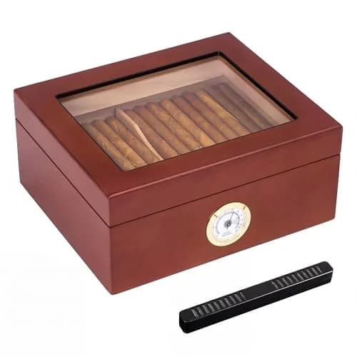 Somduy Cedar Wood Cigar Humidor for 30-50 Cigars with Humidifier & Hygrometer | Rustic Brown Classic Style thumbnail 1