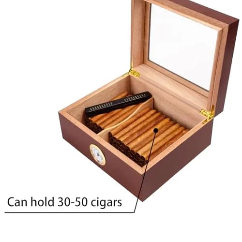 Somduy Cedar Wood Cigar Humidor for 30-50 Cigars with Humidifier & Hygrometer | Rustic Brown Classic Style thumbnail 4