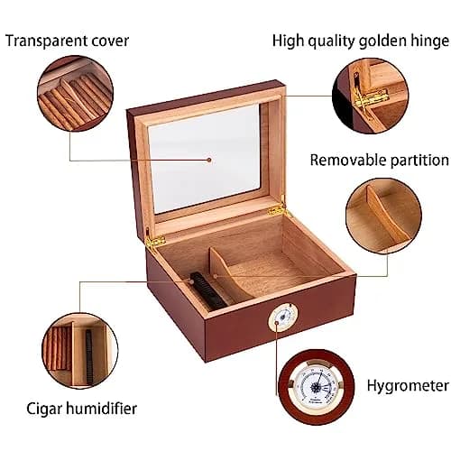 Somduy Cedar Wood Cigar Humidor for 30-50 Cigars with Humidifier & Hygrometer | Rustic Brown Classic Style thumbnail 6
