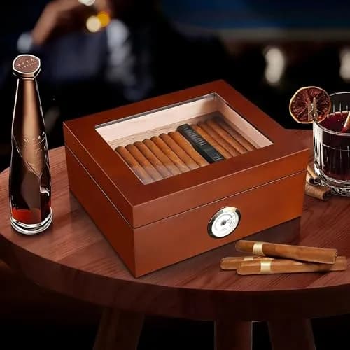 Somduy Cedar Wood Cigar Humidor for 30-50 Cigars with Humidifier & Hygrometer | Rustic Brown Classic Style thumbnail 7