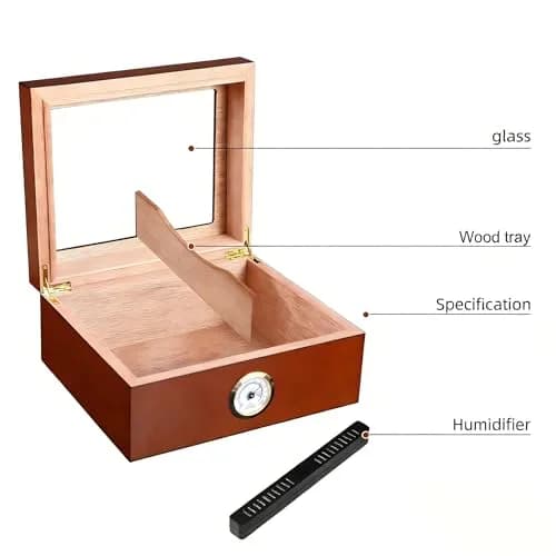 Somduy Cedar Wood Cigar Humidor for 30-50 Cigars with Humidifier & Hygrometer | Rustic Brown Classic Style thumbnail 3