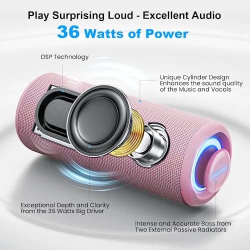 MIATONE BOOMPRO Portable Bluetooth Speaker 36W Stereo Sound, 7.4 inch (19 cm) - Pink thumbnail 2