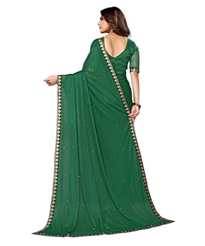 Yashika Womens Lycra Blend Saree with Blouse Piece, Green, 5.2m Saree + 0.8m Blouse | Traditional Indian Wear for Parties & Daily Use thumbnail 4
