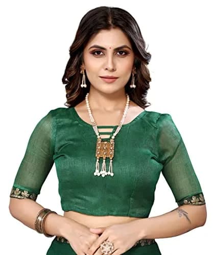 Yashika Womens Lycra Blend Saree with Blouse Piece, Green, 5.2m Saree + 0.8m Blouse | Traditional Indian Wear for Parties & Daily Use thumbnail 5