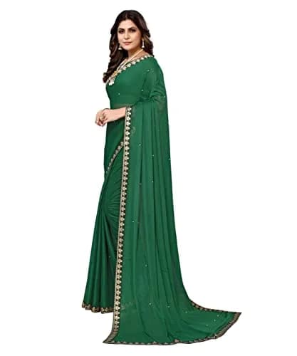 Yashika Womens Lycra Blend Saree with Blouse Piece, Green, 5.2m Saree + 0.8m Blouse | Traditional Indian Wear for Parties & Daily Use thumbnail 2