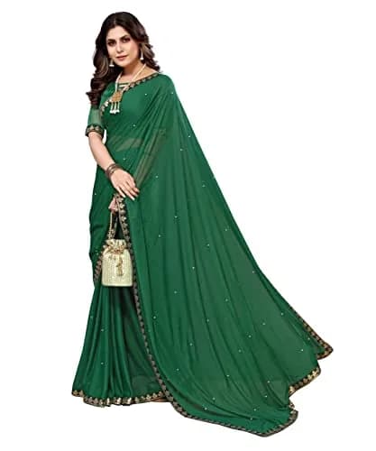 Yashika Womens Lycra Blend Saree with Blouse Piece, Green, 5.2m Saree + 0.8m Blouse | Traditional Indian Wear for Parties & Daily Use thumbnail 3